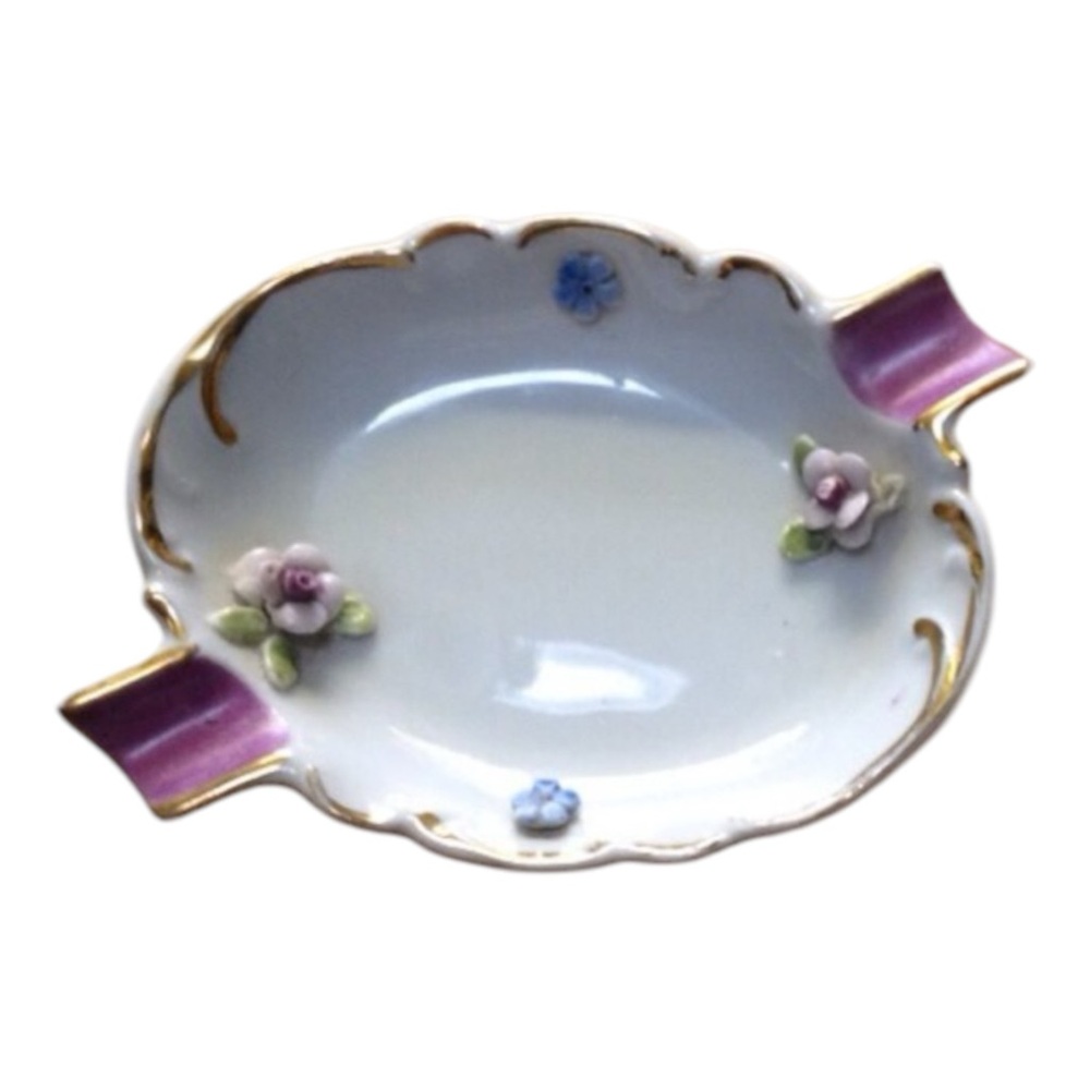 Mid-Century Orlik Dainty Hand Painted Porcelain Ladies Ashtray, Made in Germany